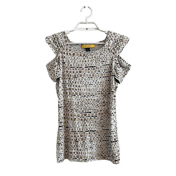 St. John Tops - St. John Neutral Printed Cold Shoulder Knit Blouse